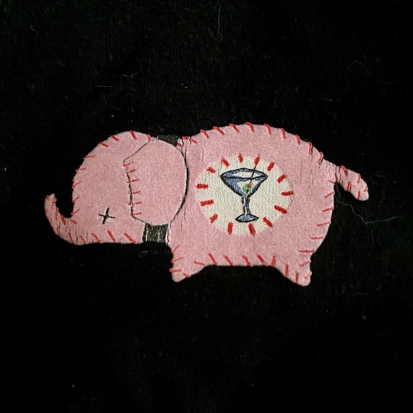 Vintage Two-Piece Pink & Black Rockabilly Elephant Martini Skirt & Shirt Set - Picture 2 of 3